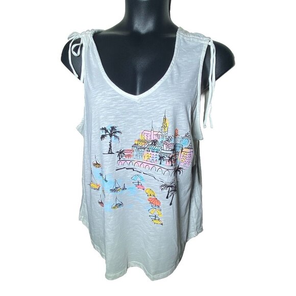 Casey Key Watercolor Size 1X Beach Seaside Vacation Lounge Tank Top Bling NWT - Picture 14 of 14